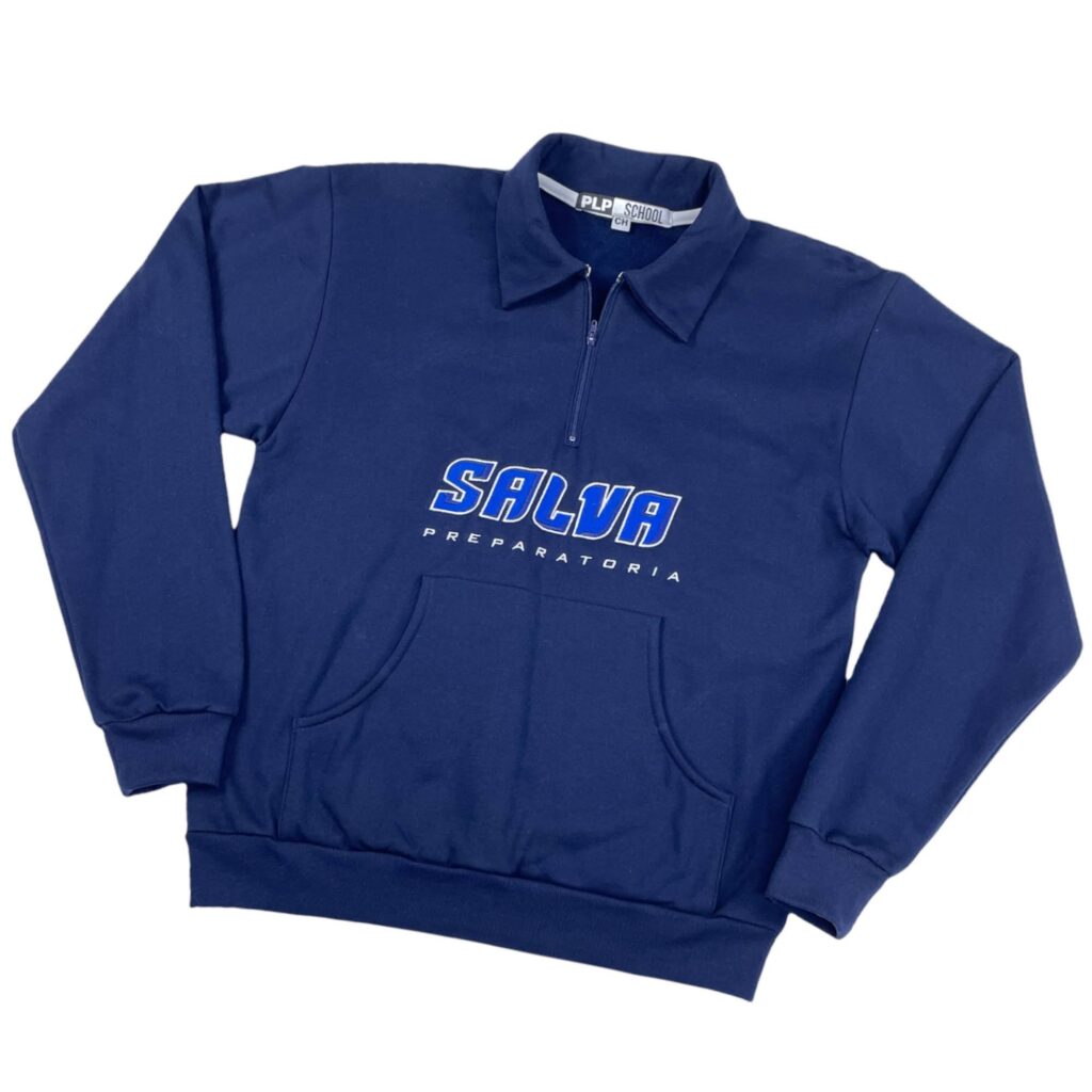 SUDADERA ESCOLAR UNISEX AZUL  UNIFORME ESCOLAR DEPORTES AZUL BORDADO INSTITUO SALVATIERRA 